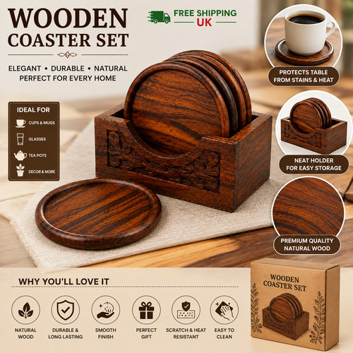 6xwooden coaster set - 6xwooden, with