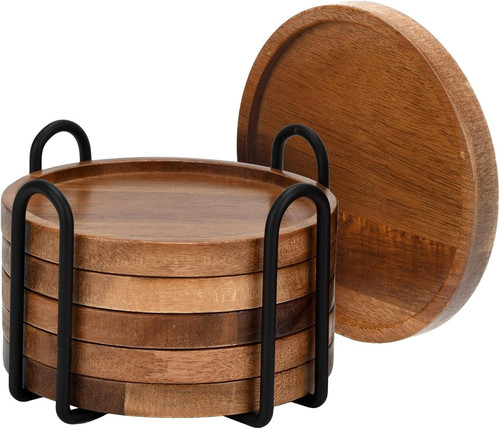 Wood coasters set round 10cm - coasters,