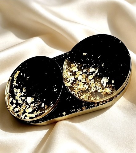 Black gold resin coaster set - black,