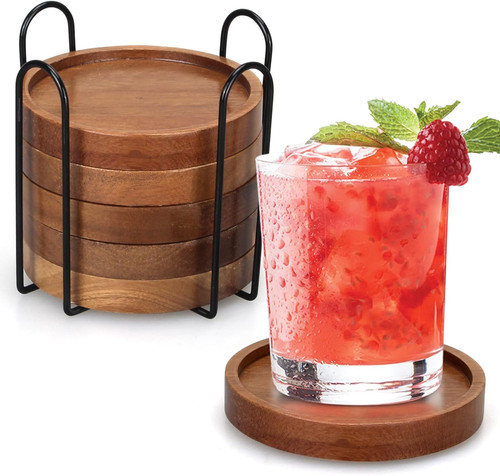 Wooden drink coasters set 6 - drink, of