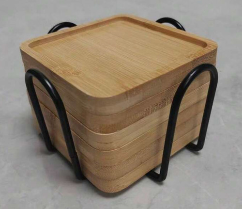 6pcs bamboo coaster set with - bamboo,